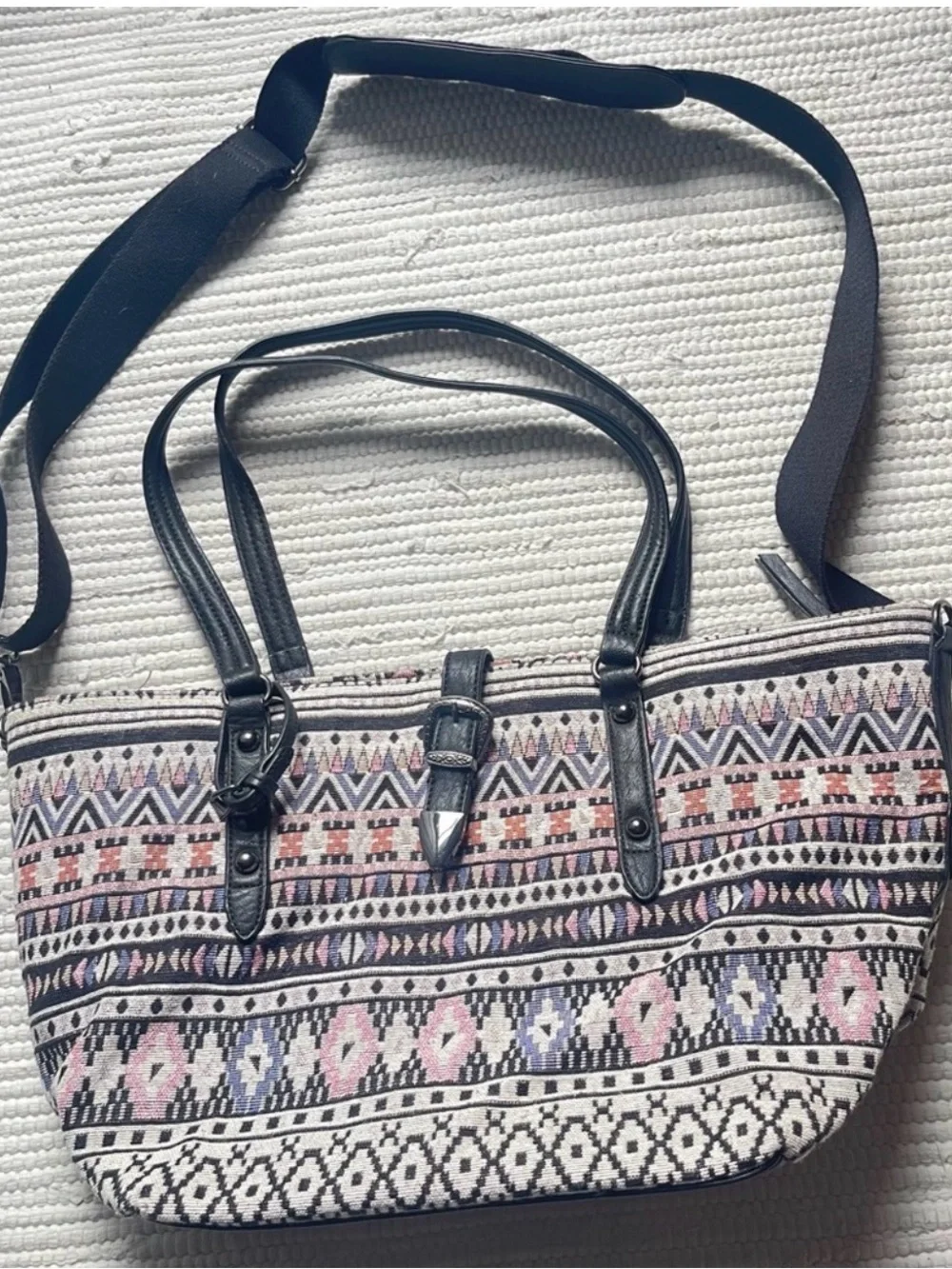 Jessica Simpson Tribal Tapestry Tote Bag Boho Aztec Crossbody Convertible Purse